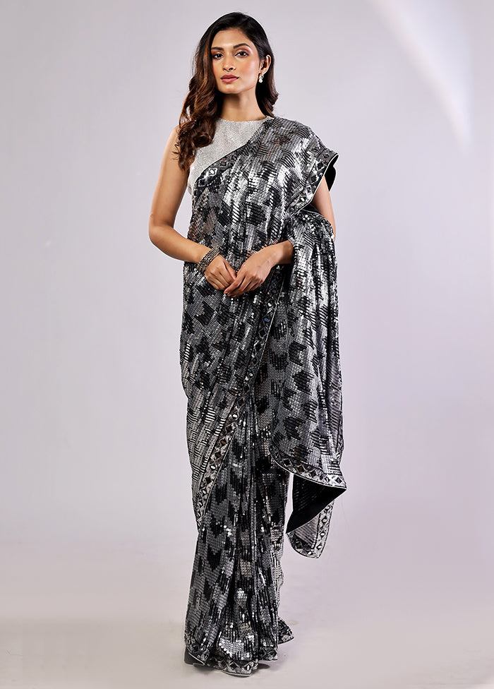 Black Handloom Pure Georgette Saree With Blouse Piece