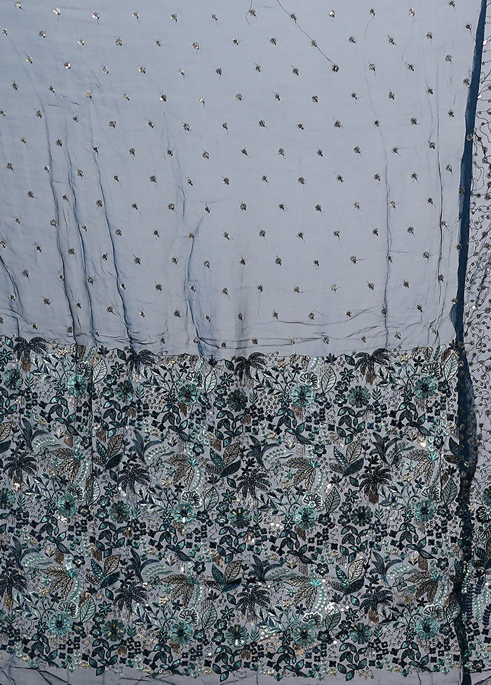 Blue Handloom Pure Georgette Saree With Blouse Piece