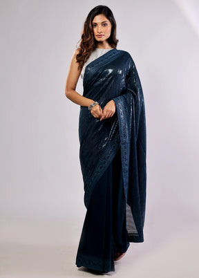 Blue Georgette Saree With Blouse Piece