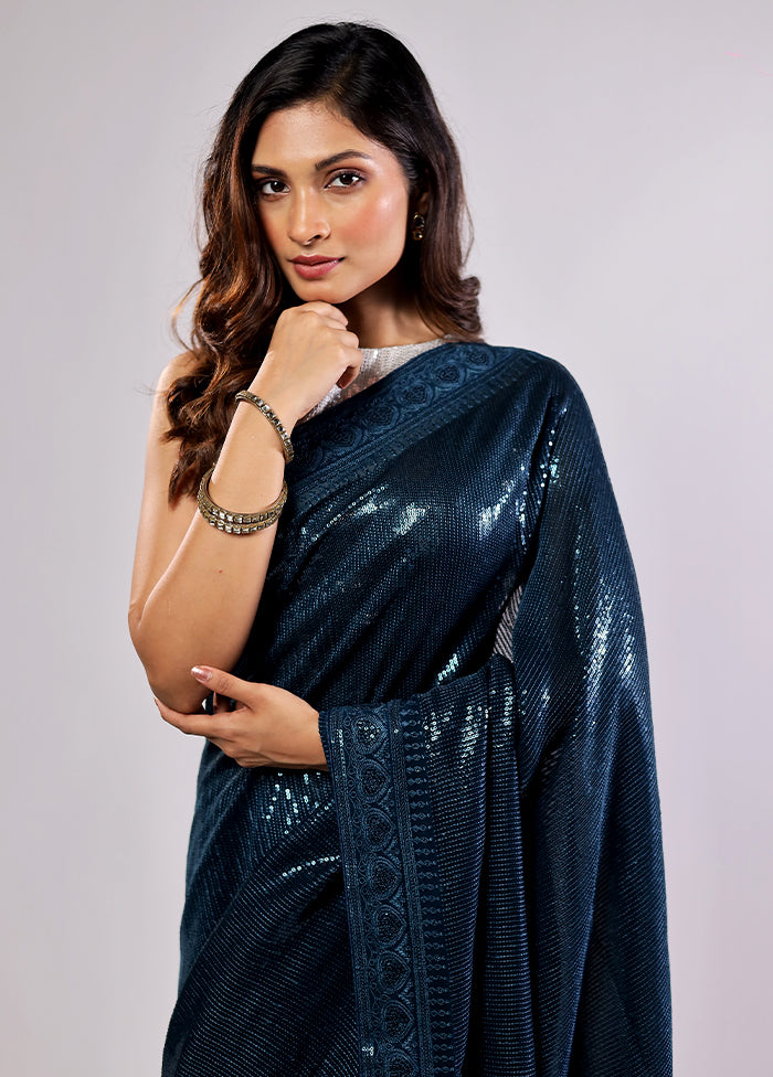 Blue Georgette Saree With Blouse Piece
