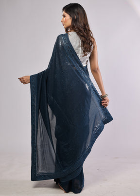 Blue Georgette Saree With Blouse Piece