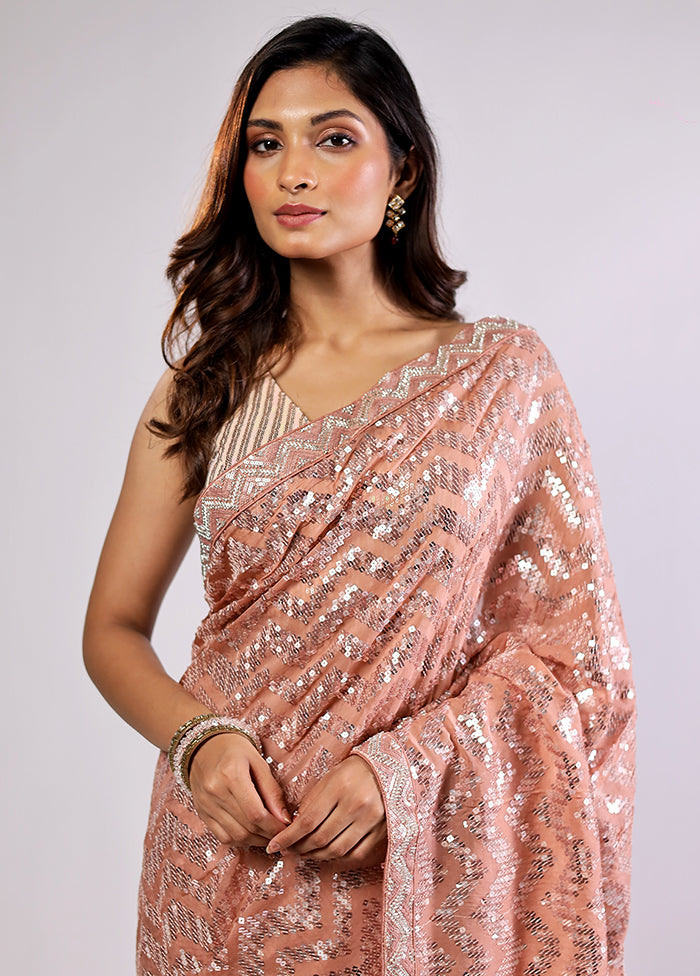 Pink Handloom Pure Georgette Saree With Blouse Piece