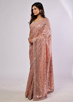 Pink Handloom Pure Georgette Saree With Blouse Piece