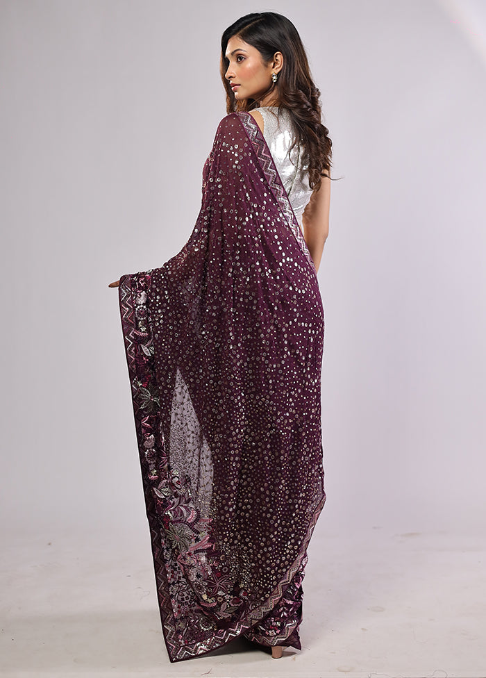 Purple Handloom Pure Georgette Saree With Blouse Piece