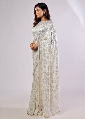 White Georgette Saree With Blouse Piece