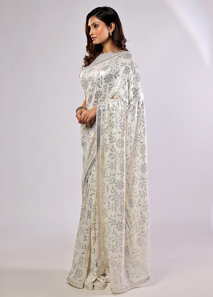 White Georgette Saree With Blouse Piece