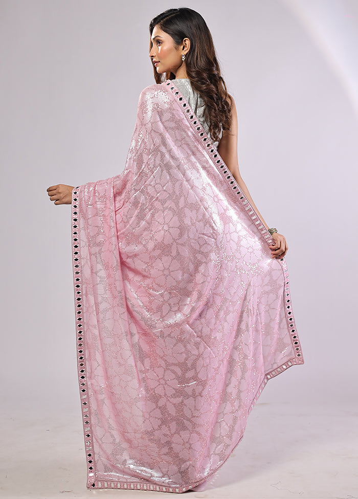 Pink Handloom Pure Georgette Saree With Blouse Piece