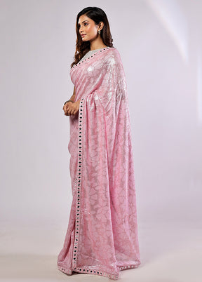 Pink Handloom Pure Georgette Saree With Blouse Piece
