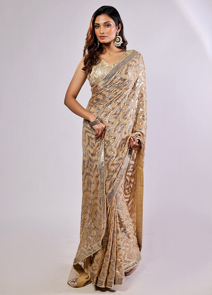 Gold Georgette Saree With Blouse Piece