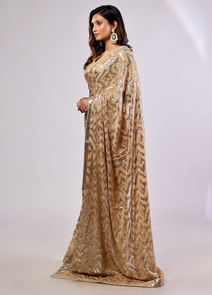 Gold Georgette Saree With Blouse Piece