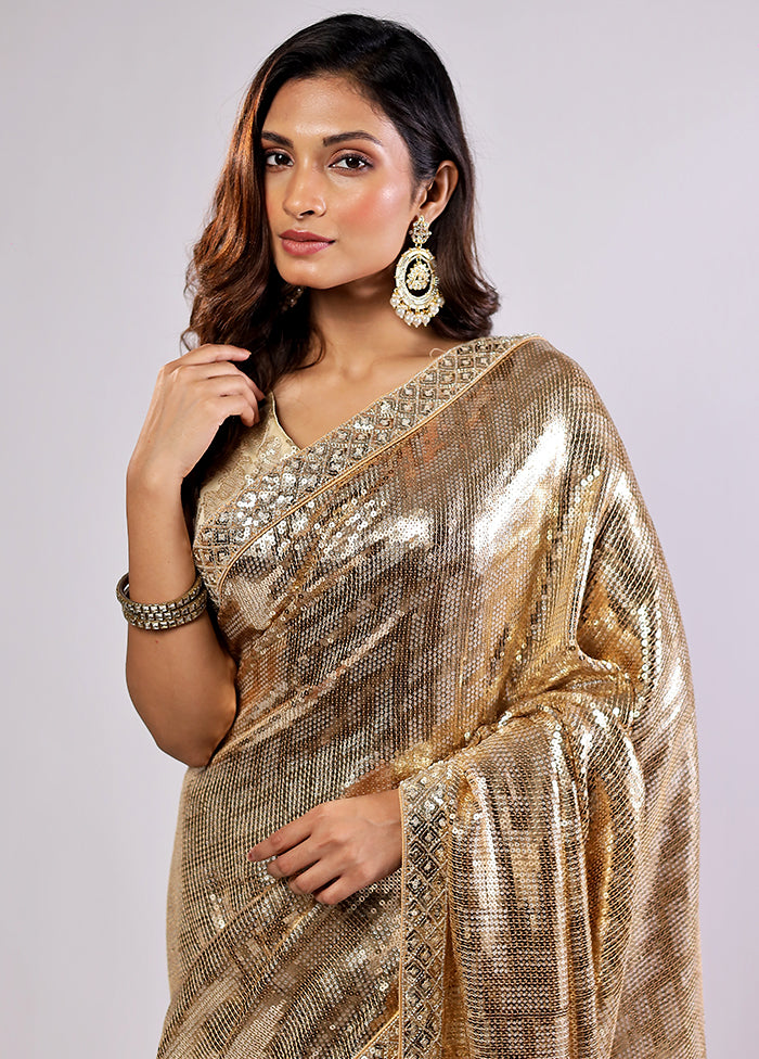 Gold Handloom Pure Georgette Saree With Blouse Piece
