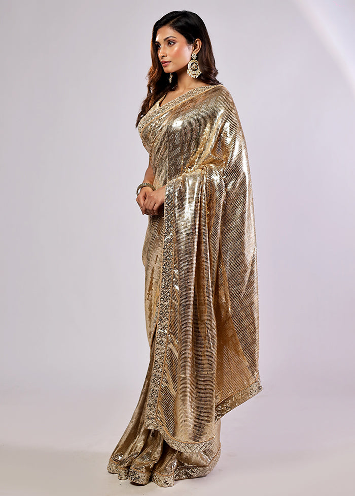 Gold Handloom Pure Georgette Saree With Blouse Piece