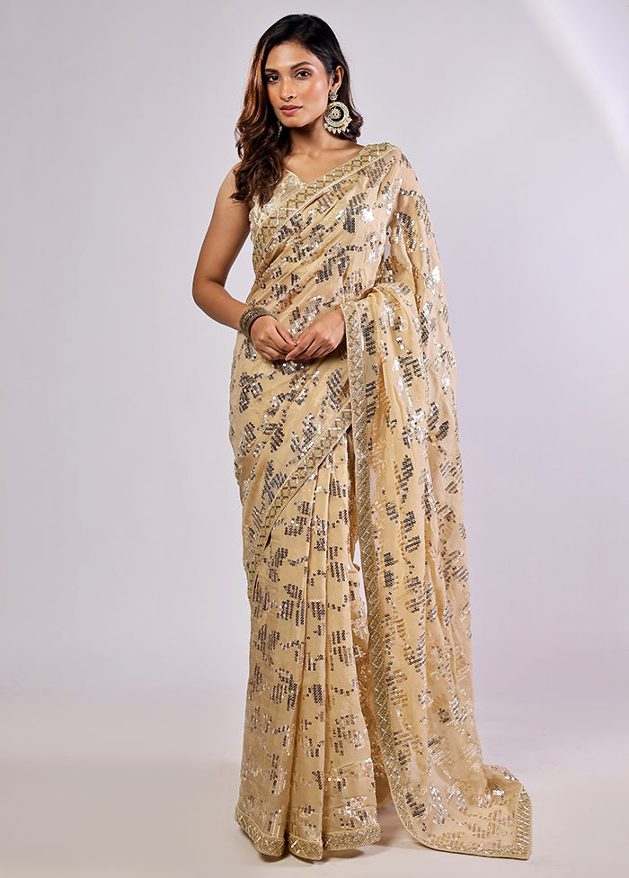 Gold Handloom Pure Georgette Saree With Blouse Piece