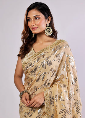 Gold Handloom Pure Georgette Saree With Blouse Piece