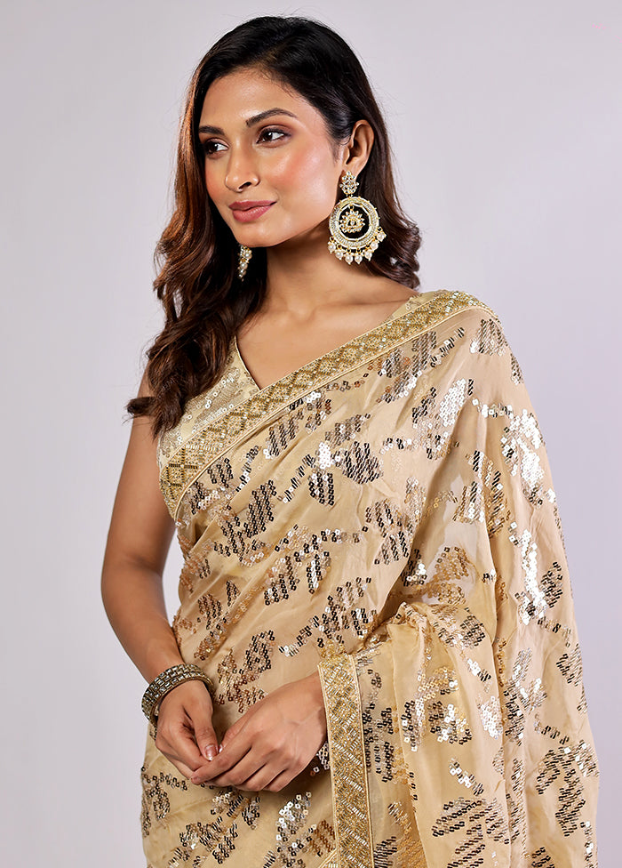 Gold Handloom Pure Georgette Saree With Blouse Piece
