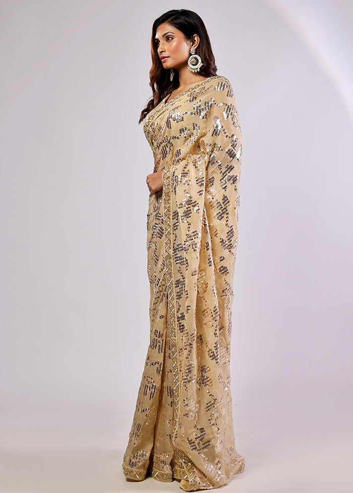 Gold Handloom Pure Georgette Saree With Blouse Piece