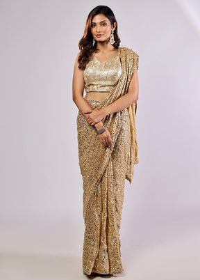 Gold Handloom Pure Georgette Saree With Blouse Piece