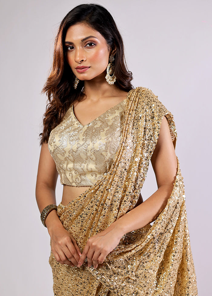 Gold Handloom Pure Georgette Saree With Blouse Piece