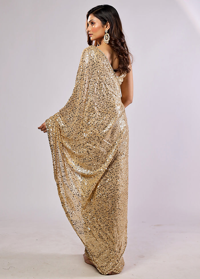 Gold Handloom Pure Georgette Saree With Blouse Piece