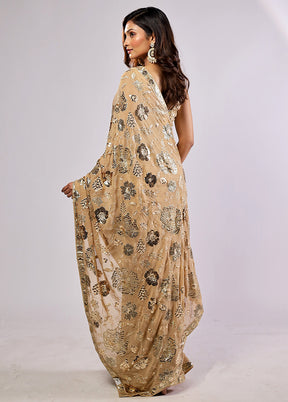 Cream Handloom Pure Georgette Saree With Blouse Piece