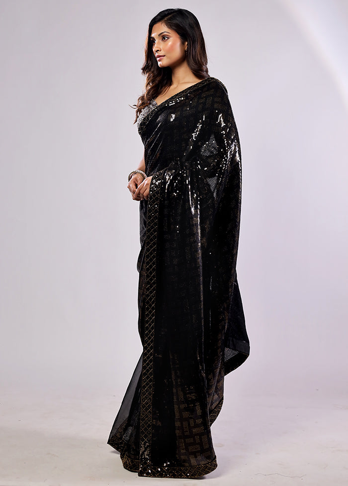 Black Handloom Pure Georgette Saree With Blouse Piece