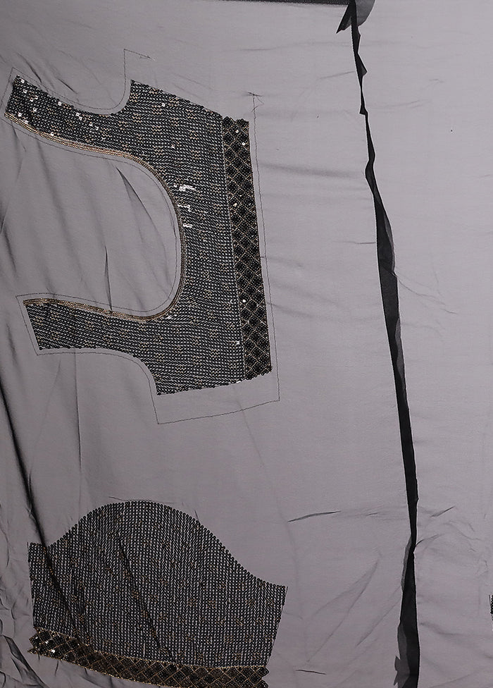 Black Handloom Pure Georgette Saree With Blouse Piece