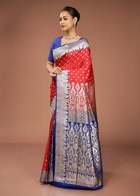 Red Handloom Banarasi Pure Silk Saree With Blouse Piece