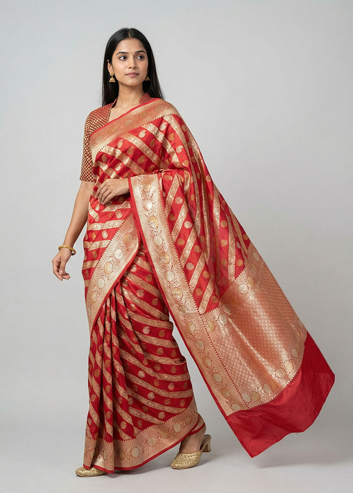 Red Handloom Uppada Pure Silk Saree With Blouse Piece