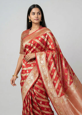 Red Handloom Uppada Pure Silk Saree With Blouse Piece