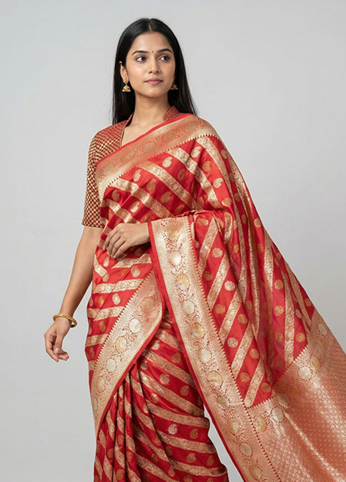 Red Handloom Uppada Pure Silk Saree With Blouse Piece