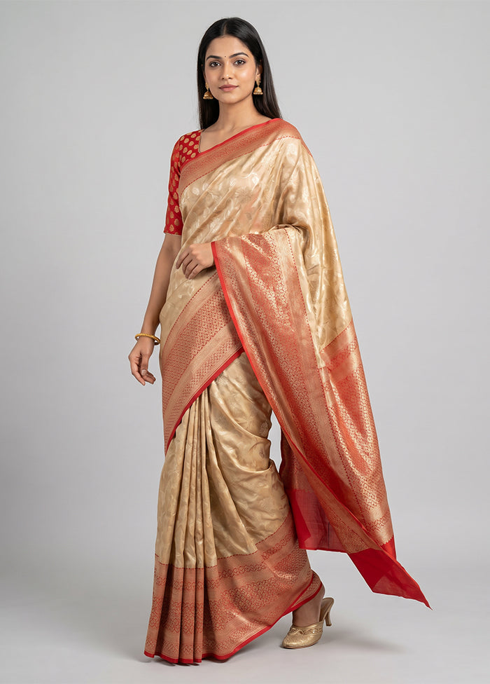 Cream Handloom Uppada Pure Silk Saree With Blouse Piece