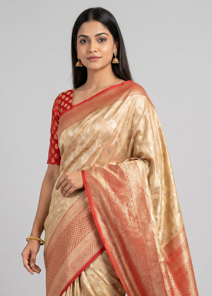 Cream Handloom Uppada Pure Silk Saree With Blouse Piece