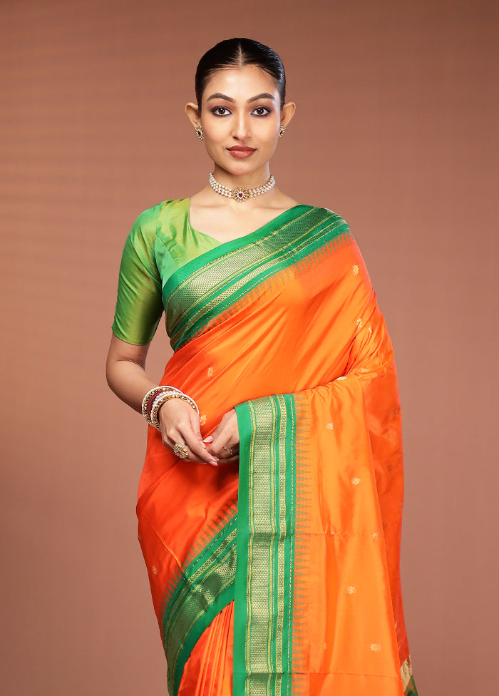 Orange Kanjivaram Pure Silk Saree With Blouse Piece