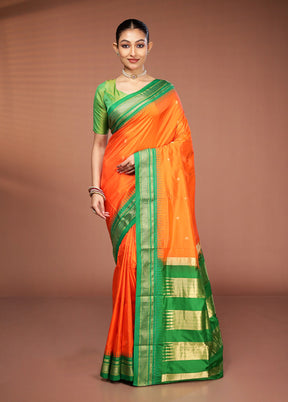 Orange Kanjivaram Pure Silk Saree With Blouse Piece