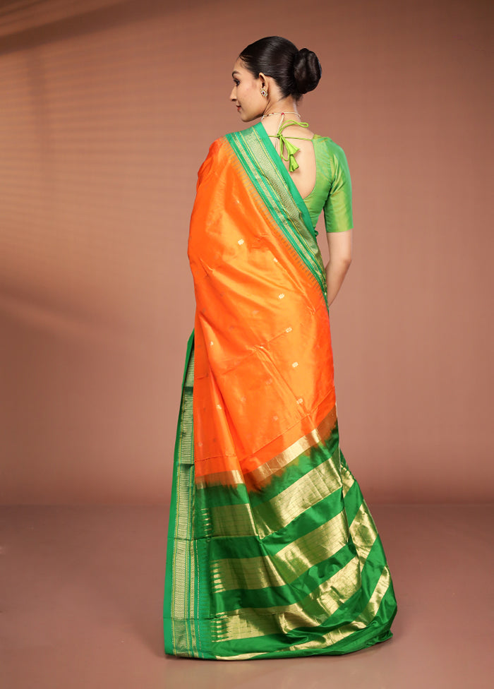 Orange Kanjivaram Pure Silk Saree With Blouse Piece