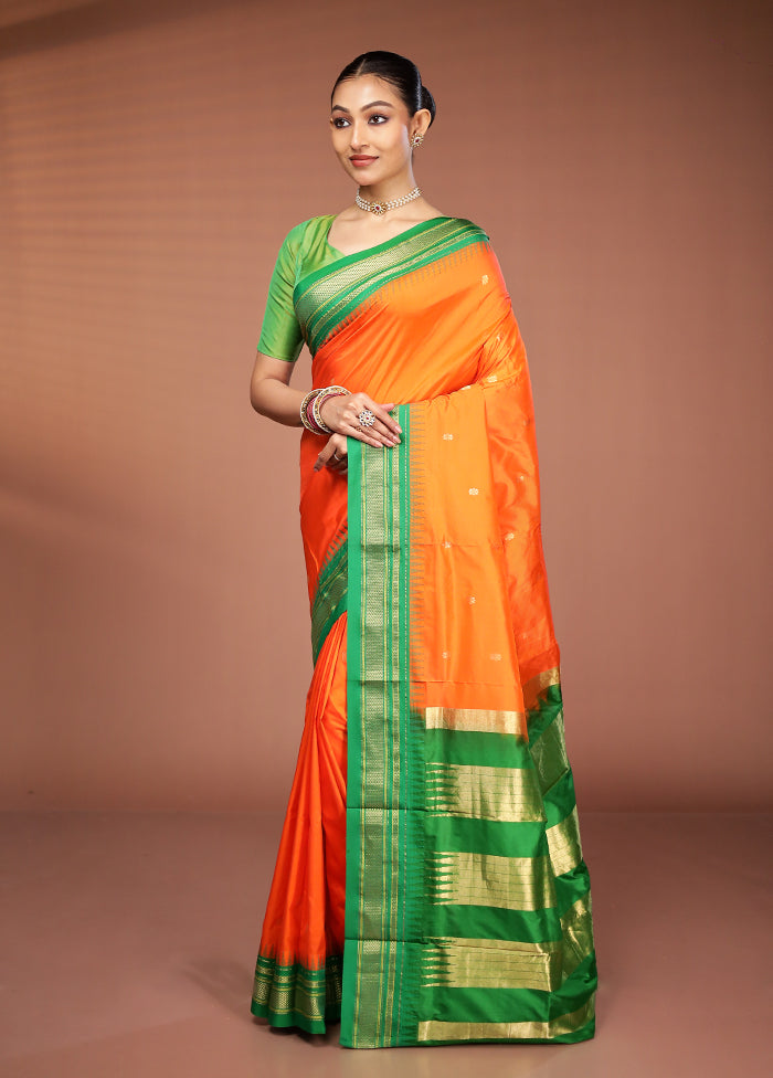 Orange Kanjivaram Pure Silk Saree With Blouse Piece