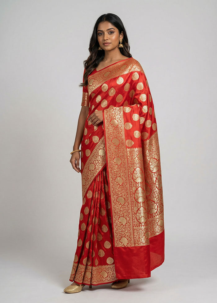Red Banarasi Silk Saree With Blouse Piece