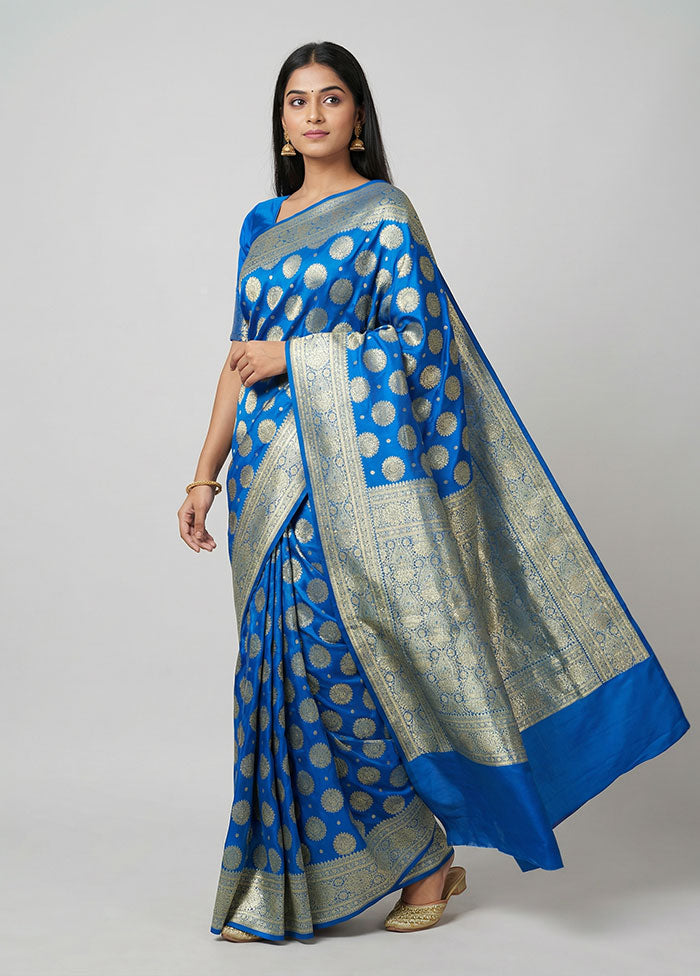 Blue Banarasi Silk Saree With Blouse Piece