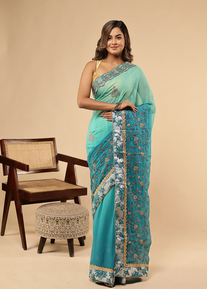 Green Chiffon Silk Saree With Blouse Piece
