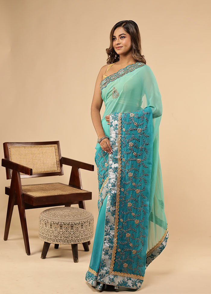 Green Chiffon Silk Saree With Blouse Piece