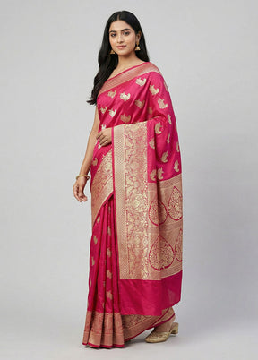 Pink Banarasi Silk Saree With Blouse Piece