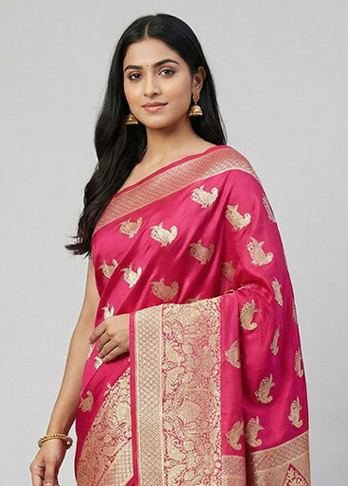 Pink Banarasi Silk Saree With Blouse Piece