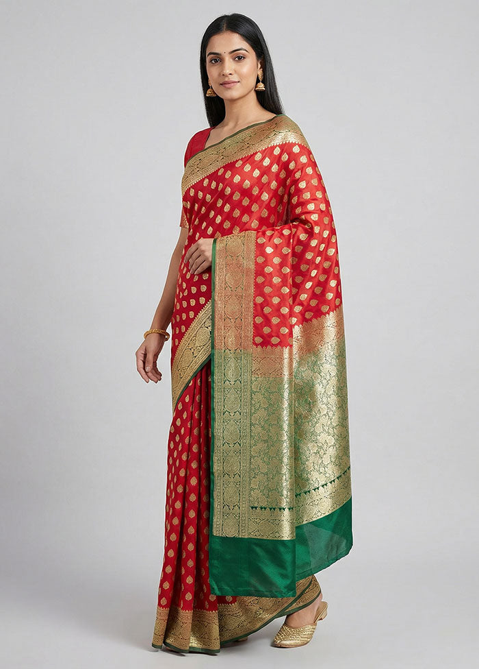Red Banarasi Silk Saree With Blouse Piece