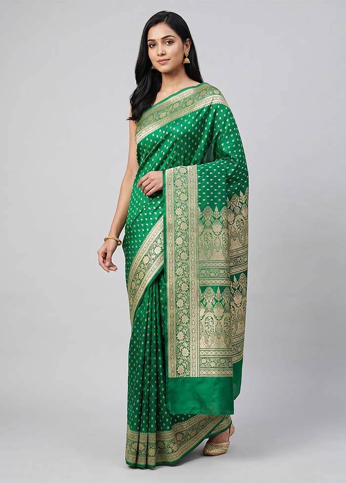 Green Handloom Banarasi Pure Silk Saree With Blouse Piece