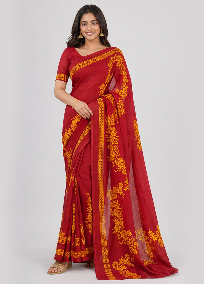 Blue Printed Pure Silk Saree Without Blouse Piece