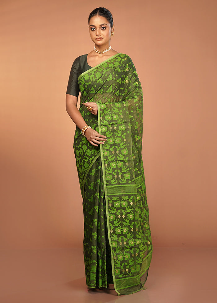 Green Jamdani Cotton Saree Without Blouse Piece