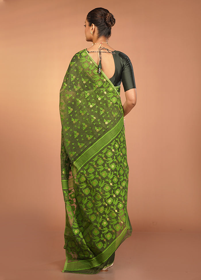 Green Jamdani Cotton Saree Without Blouse Piece