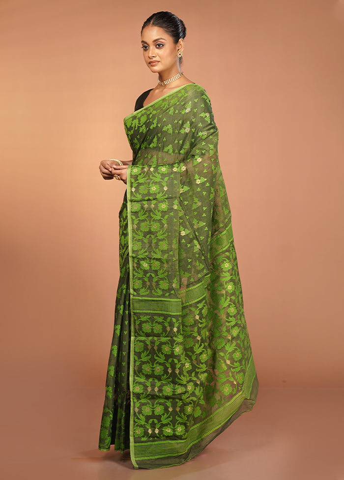 Green Jamdani Cotton Saree Without Blouse Piece