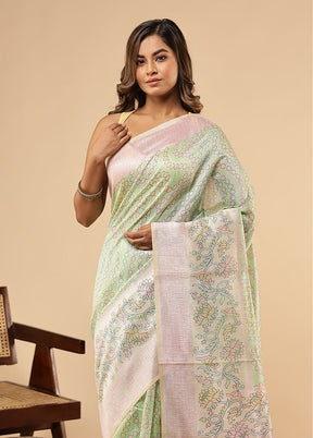Green Cotton Saree With Blouse Piece