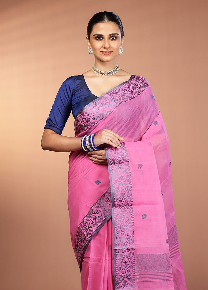 Pink Jamdani Cotton Saree Without Blouse Piece
